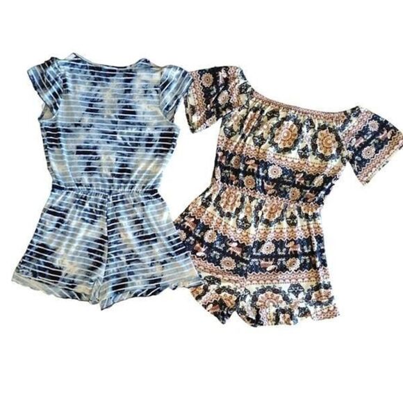 2 Short Sleeve Romper Shorts Sets Crochet Elephant Off Shoulder Size Med - Picture 11 of 12